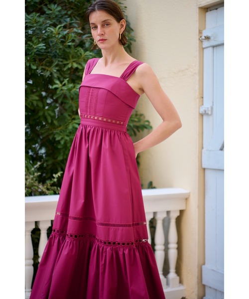 Estella.K(エステラケー)の「Rebecca Sheer Tape Dress レーステープスウィッチングドレス(ワンピース・レディース・オフホワイト/オレンジ/ブルー/ピンク系その他・FREE)」の4枚目の写真