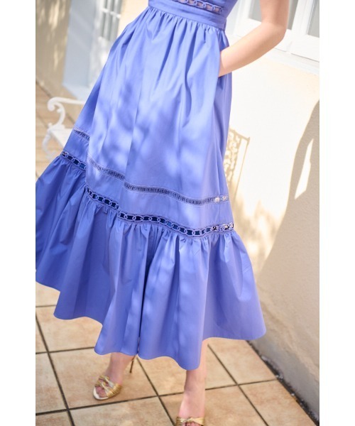 Estella.K(エステラケー)の「Rebecca Sheer Tape Dress レーステープスウィッチングドレス(ワンピース・レディース・オフホワイト/オレンジ/ブルー/ピンク系その他・FREE)」の14枚目の写真
