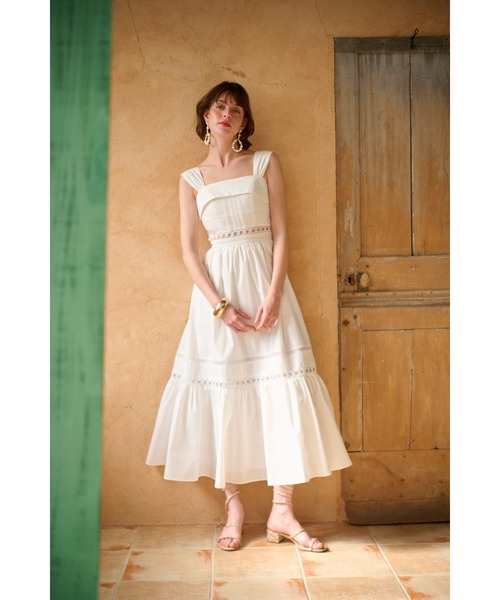 Estella.K(エステラケー)の「Rebecca Sheer Tape Dress レーステープスウィッチングドレス(ワンピース・レディース・オフホワイト/オレンジ/ブルー/ピンク系その他・FREE)」の8枚目の写真
