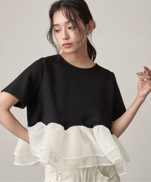 Sheer Peplum Short Sleeve Top|シアーペプラムショートスリーブトップス