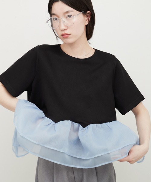 OFROOM(オフルーム)の「Sheer Peplum Short Sleeve Top|シアーペプラムショートスリーブトップス(Tシャツ/カットソー・レディース・ブラック系/グレー系/アイボリー/ブラック/ブラック系1/ホワイト系1/ホワイト系・FREE)」の6枚目の写真