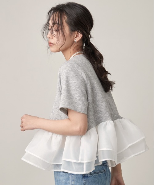 OFROOM(オフルーム)の「Sheer Peplum Short Sleeve Top|シアーペプラムショートスリーブトップス(Tシャツ/カットソー・レディース・ブラック系/グレー系/アイボリー/ブラック/ブラック系1/ホワイト系1/ホワイト系・FREE)」の7枚目の写真