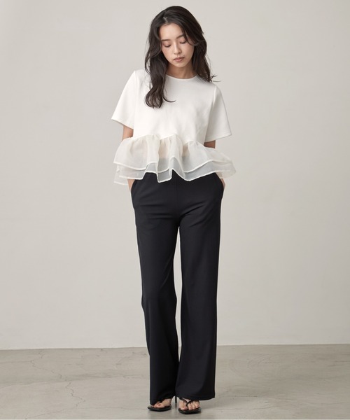 OFROOM(オフルーム)の「Sheer Peplum Short Sleeve Top|シアーペプラムショートスリーブトップス(Tシャツ/カットソー・レディース・ブラック系/グレー系/アイボリー/ブラック/ブラック系1/ホワイト系1/ホワイト系・FREE)」の14枚目の写真