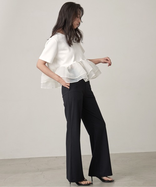 OFROOM(オフルーム)の「Sheer Peplum Short Sleeve Top|シアーペプラムショートスリーブトップス(Tシャツ/カットソー・レディース・ブラック系/グレー系/アイボリー/ブラック/ブラック系1/ホワイト系1/ホワイト系・FREE)」の16枚目の写真