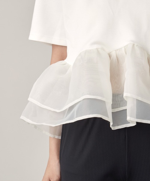 OFROOM(オフルーム)の「Sheer Peplum Short Sleeve Top|シアーペプラムショートスリーブトップス(Tシャツ/カットソー・レディース・ブラック系/グレー系/アイボリー/ブラック/ブラック系1/ホワイト系1/ホワイト系・FREE)」の17枚目の写真