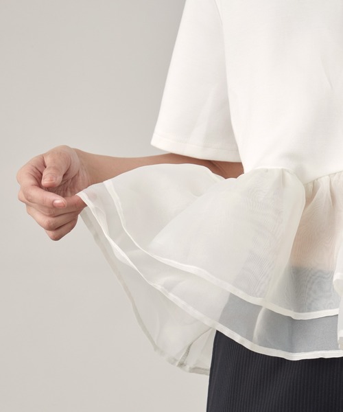 OFROOM(オフルーム)の「Sheer Peplum Short Sleeve Top|シアーペプラムショートスリーブトップス(Tシャツ/カットソー・レディース・ブラック系/グレー系/アイボリー/ブラック/ブラック系1/ホワイト系1/ホワイト系・FREE)」の18枚目の写真