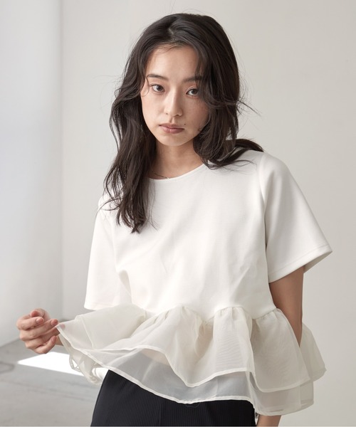 OFROOM(オフルーム)の「Sheer Peplum Short Sleeve Top|シアーペプラムショートスリーブトップス(Tシャツ/カットソー・レディース・ブラック系/グレー系/アイボリー/ブラック/ブラック系1/ホワイト系1/ホワイト系・FREE)」の11枚目の写真