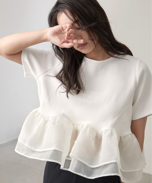 OFROOM(オフルーム)の「Sheer Peplum Short Sleeve Top|シアーペプラムショートスリーブトップス(Tシャツ/カットソー・レディース・ブラック系/グレー系/アイボリー/ブラック/ブラック系1/ホワイト系1/ホワイト系・FREE)」の12枚目の写真