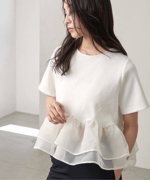 OFROOM(オフルーム)の「Sheer Peplum Short Sleeve Top|シアーペプラムショートスリーブトップス(Tシャツ/カットソー・レディース・ブラック系/グレー系/アイボリー/ブラック/ブラック系1/ホワイト系1/ホワイト系・FREE)」の13枚目の写真