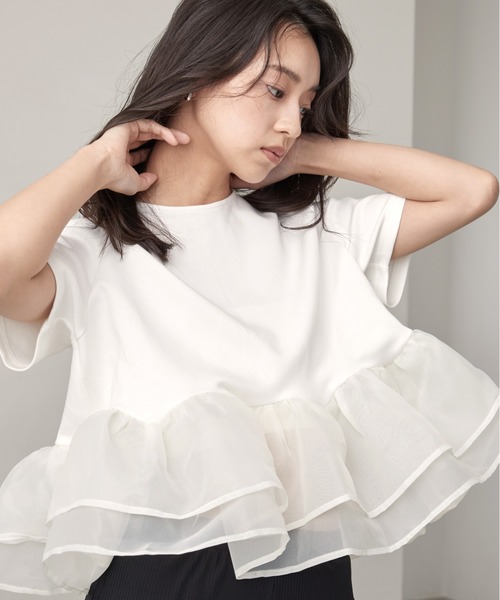 OFROOM(オフルーム)の「Sheer Peplum Short Sleeve Top|シアーペプラムショートスリーブトップス(Tシャツ/カットソー・レディース・ブラック系/グレー系/アイボリー/ブラック/ブラック系1/ホワイト系1/ホワイト系・FREE)」の10枚目の写真