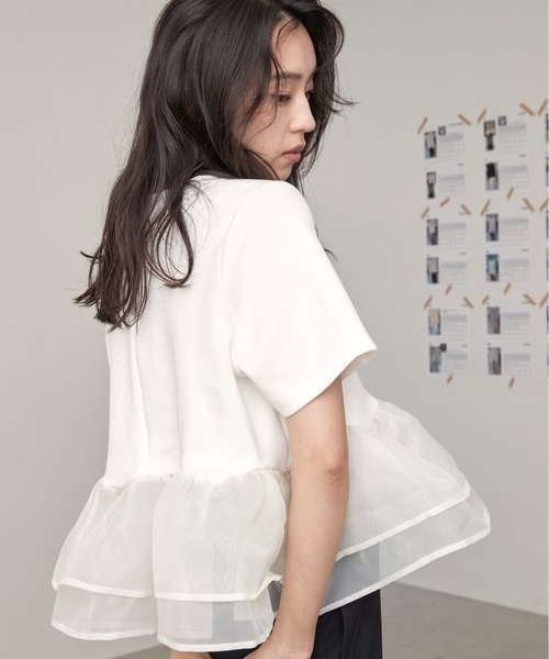 OFROOM(オフルーム)の「Sheer Peplum Short Sleeve Top|シアーペプラムショートスリーブトップス(Tシャツ/カットソー・レディース・ブラック系/グレー系/アイボリー/ブラック/ブラック系1/ホワイト系1/ホワイト系・FREE)」の8枚目の写真