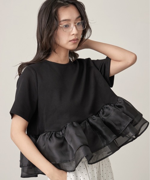 OFROOM(オフルーム)の「Sheer Peplum Short Sleeve Top|シアーペプラムショートスリーブトップス(Tシャツ/カットソー・レディース・ブラック系/グレー系/アイボリー/ブラック/ブラック系1/ホワイト系1/ホワイト系・FREE)」の21枚目の写真