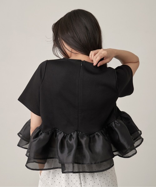 OFROOM(オフルーム)の「Sheer Peplum Short Sleeve Top|シアーペプラムショートスリーブトップス(Tシャツ/カットソー・レディース・ブラック系/グレー系/アイボリー/ブラック/ブラック系1/ホワイト系1/ホワイト系・FREE)」の22枚目の写真