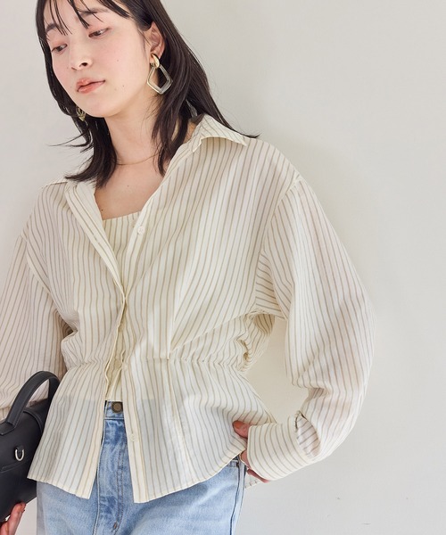 VIS(ビス)の「レイヤードストライプシャツ(シャツ/ブラウス・レディース・ホワイト/オフホワイト・FREE)」の1枚目の写真
