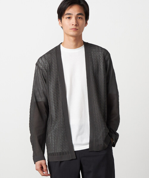 COMME CA ISM(コムサイズム)の「【セットアイテム】リネンライクケーブル ボタンレスカーディガン+T/C天竺Tシャツ(カーディガン/ボレロ・メンズ・ブルー/チャコール・LARGE/MEDIUM)」の2枚目の写真