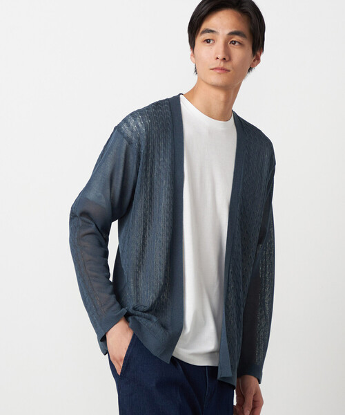 COMME CA ISM(コムサイズム)の「【セットアイテム】リネンライクケーブル ボタンレスカーディガン+T/C天竺Tシャツ(カーディガン/ボレロ・メンズ・ブルー/チャコール・LARGE/MEDIUM)」の8枚目の写真