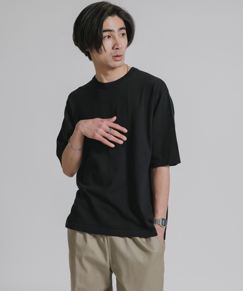 JOHN SMEDLEY(ジョンスメドレー)の「JOHN SMEDLEY/ジョンスメドレー TINDALL MENS T-SHIRT CN SS ウェルトヘム 半袖 コットンニットTシャツ 2026年 夏 夏服(Tシャツ/カットソー・メンズ・ブラック・M/L/XL)」の8枚目の写真