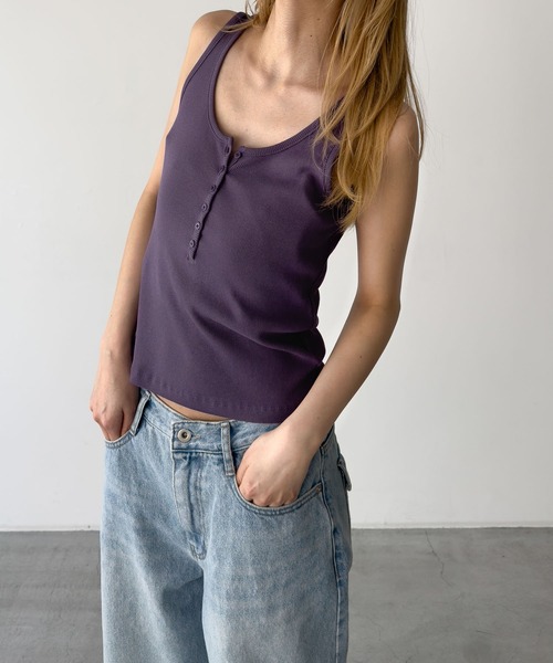 CANAL JEAN(キャナルジーン)の「El mar リブヘンリータンクトップ(タンクトップ・レディース・パープル/ホワイト/グレー・ONE SIZE)」の4枚目の写真