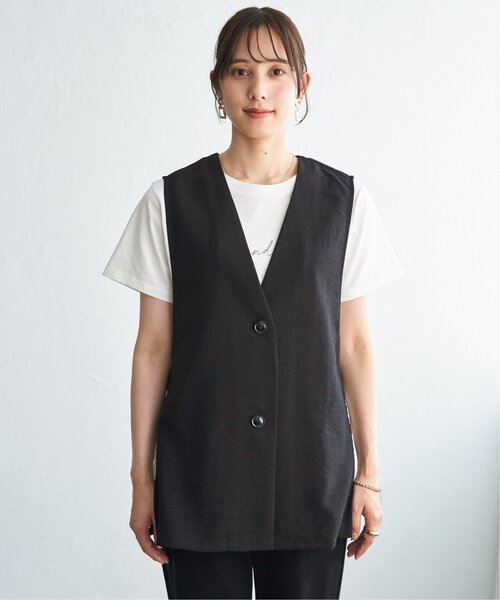 ikka（イッカ）の「ノーカラーサイドベルトジレ（ベスト・レディース・ブラウン/ベージュ/ブラック・M/L/S）」の6枚目の写真