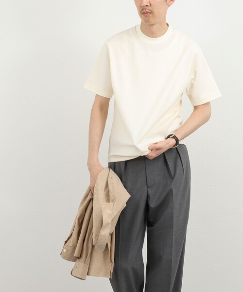 NOLLEY’S(ノーリーズ)の「【BECシリーズ】《ビジカジ対応》超長綿ハイゲージポンチ ジャケットTシャツ 26SS(Tシャツ/カットソー・メンズ・ホワイト/ブラウン/ライトグレー/アイボリー・S/M/L/XL)」の9枚目の写真