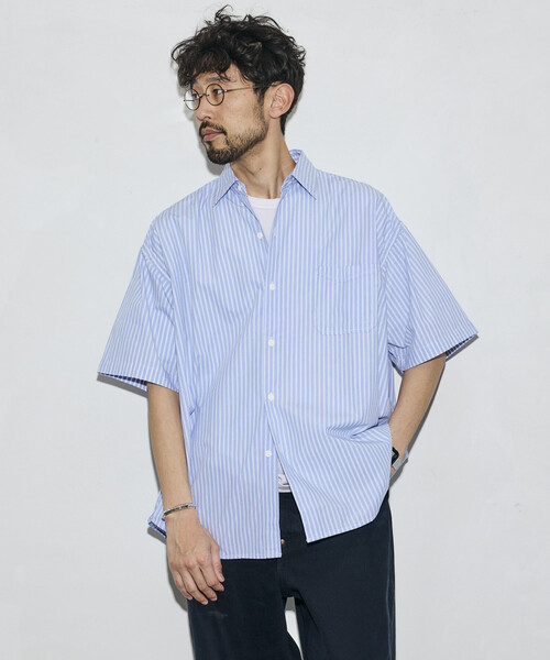 HINSON（ヒンソン）の「HINSON/ヒンソン リラックスフィット ブロードストライプ クレイジーパターン レギュラーカラー ショートスリーブシャツ（シャツ/ブラウス・メンズ・ネイビー/グレー/サックスブルー/その他9・MEDIUM/LARGE）」の8枚目の写真