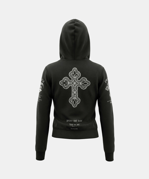 BADBLOOD（バッドブラッド）の「PEACE NOT WAR フードパーカー - ダスティブラック（パーカー・レディース・その他・S/M/L）」の2枚目の写真