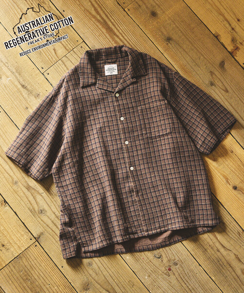 AUSTRALIAN COTTON オープンカラー チェックシャツ ショートスリーブ
