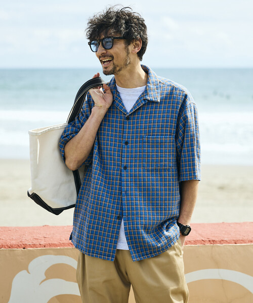 AUSTRALIAN COTTON オープンカラー チェックシャツ ショートスリーブ