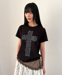 FLOWER CROSS SLIM T SHIRT - BLACK
