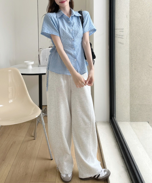 Ada.(エイダ)の「レトロガーリー サイドリボン ギンガムチェック シャツ(シャツ/ブラウス・レディース・ホワイト/ピンク/ベージュ/ブルー・FREE)」の8枚目の写真
