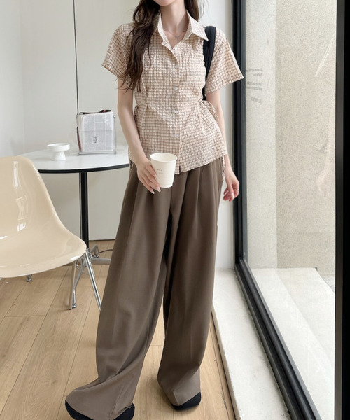 Ada.(エイダ)の「レトロガーリー サイドリボン ギンガムチェック シャツ(シャツ/ブラウス・レディース・ホワイト/ピンク/ベージュ/ブルー・FREE)」の15枚目の写真