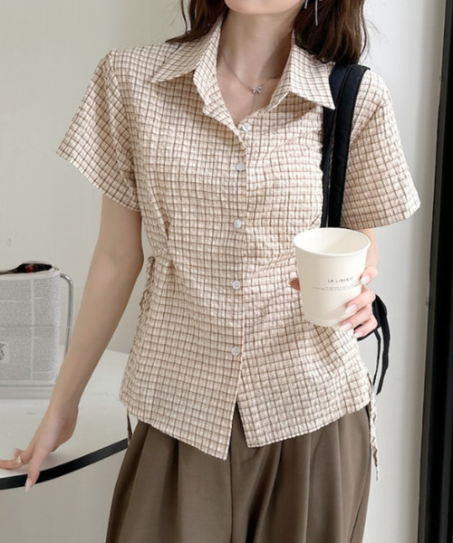 Ada.(エイダ)の「レトロガーリー サイドリボン ギンガムチェック シャツ(シャツ/ブラウス・レディース・ホワイト/ピンク/ベージュ/ブルー・FREE)」の12枚目の写真