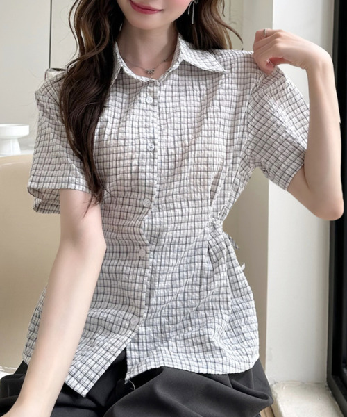 Ada.(エイダ)の「レトロガーリー サイドリボン ギンガムチェック シャツ(シャツ/ブラウス・レディース・ホワイト/ピンク/ベージュ/ブルー・FREE)」の18枚目の写真