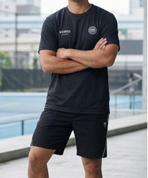 【K-SWISS/ケースイス】ドライワッフルプリントクルーTシャツ/クルーネック 吸汗速乾 ストレッチ スポーツ カジュアル 春夏