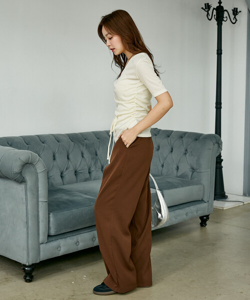 PUBLUX(パブリュクス)の「PUBLUX/パブリュクス ドレープ カシュクール トップス 限定展開(Tシャツ/カットソー・レディース・ナチュラル/ダークグレー/ブラック・フリ-)」の8枚目の写真