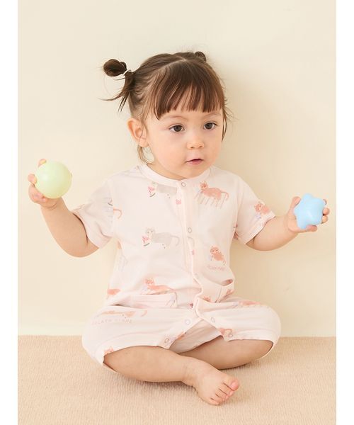 セール】【BABY】シーサイドキャット柄半袖ロンパース（ロンパース