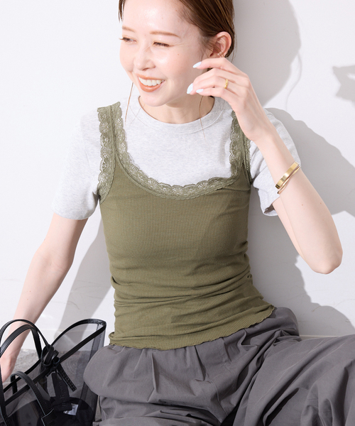 SLOBE IENA(スローブイエナ)の「レースリブインナー(タンクトップ・レディース・イエロー/グレー/カーキ/ホワイト・FREE)」の3枚目の写真