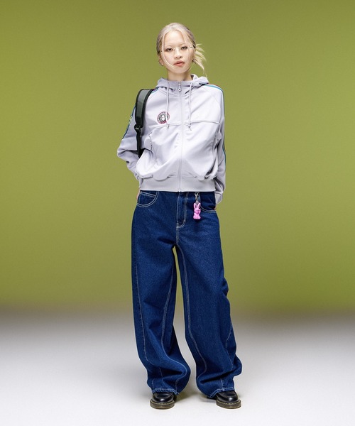 X-girl（エックスガール）の「LOGO PATCHED ZIP UP JERSEY COMPACT HOODIE（パーカー・レディース・ブラック/グレー・M/S）」の15枚目の写真