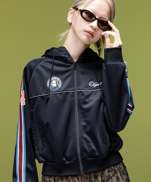 X-girl（エックスガール）の「LOGO PATCHED ZIP UP JERSEY COMPACT HOODIE（パーカー・レディース・ブラック/グレー・M/S）」の16枚目の写真