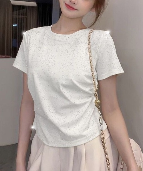 ViViDAY(ビビデー)の「ラメ入りショートtシャツ(Tシャツ/カットソー・レディース・ホワイト/ブラック・M)」の19枚目の写真
