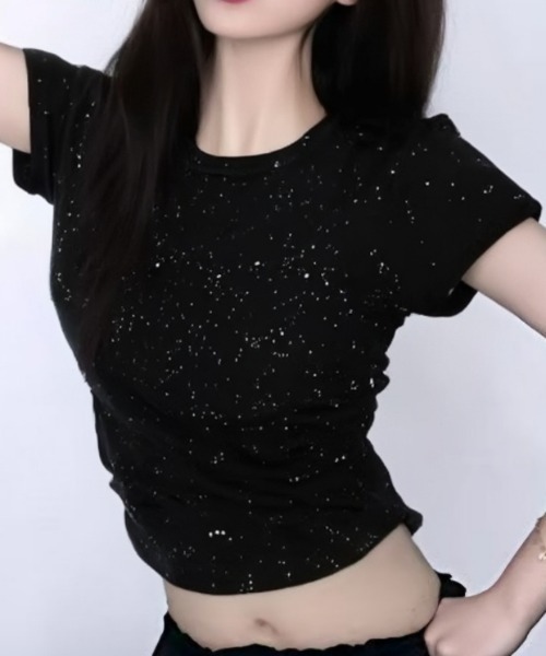 ViViDAY(ビビデー)の「ラメ入りショートtシャツ(Tシャツ/カットソー・レディース・ホワイト/ブラック・M)」の15枚目の写真