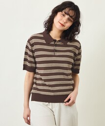 【GREY LABEL】リネンミックスボーダーポロニット