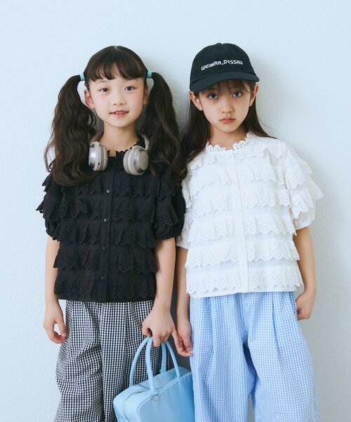 CIAOPANIC TYPY（チャオパニックティピー）の「【KIDS】【india】スカラップレースティアードブラウス（シャツ/ブラウス・キッズ・ブラック/ホワイト・110/130/150）」の2枚目の写真
