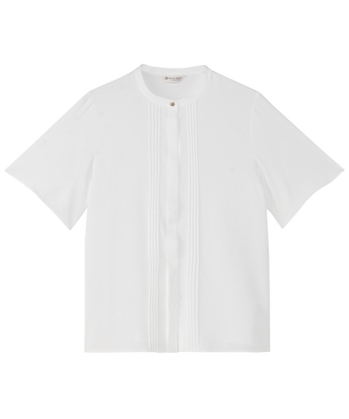 TOKYO SHIRTS(トウキョウシャツ)の「シルキーサテン ピンタック ブラウス 半袖(シャツ/ブラウス・レディース・ホワイト/ネイビー・M/L/LL)」の1枚目の写真