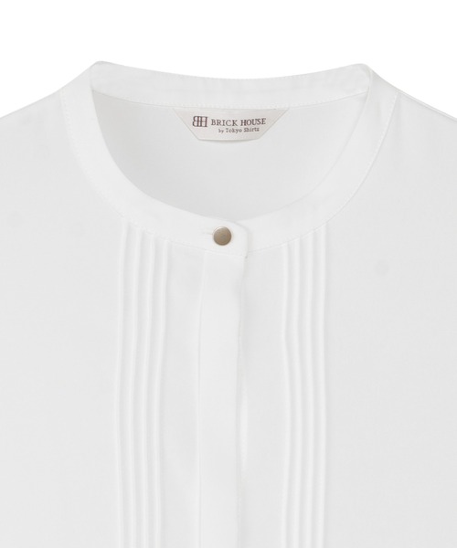 TOKYO SHIRTS(トウキョウシャツ)の「シルキーサテン ピンタック ブラウス 半袖(シャツ/ブラウス・レディース・ホワイト/ネイビー・M/L/LL)」の5枚目の写真