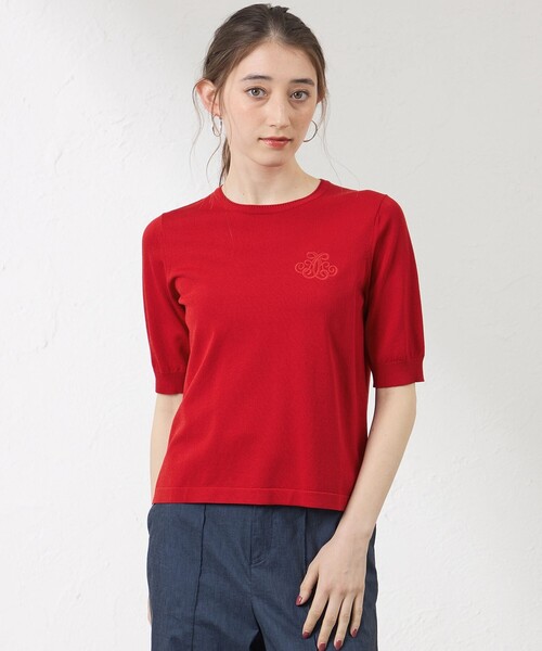 amaca(アマカ)の「【接触冷感・UV対策】ロゴ入りニットT(ニット/セーター・レディース・ダークネイビー/レッド系その他/オフホワイト・38/40)」の3枚目の写真