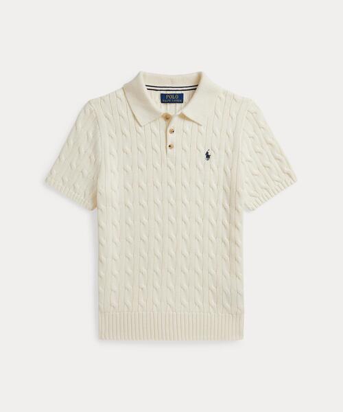 POLO RALPH LAUREN CHILDRENSWEAR(ポロ ラルフ ローレン チルドレンズウェア)の「ケーブルニット コットン ポロカラー セーター(ニット/セーター・キッズ・ナチュラル・L/M/XL)」の1枚目の写真