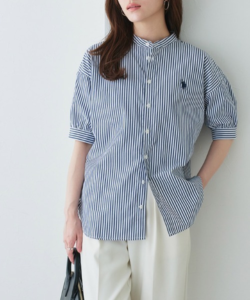 U.S. POLO ASSN.（ユーエスポロアッスン）の「U.S. POLO ASSN. ロング丈ボリュームスリーブブラウス（シャツ/ブラウス・レディース・オフホワイト/ブラック系その他/ブルー系その他/ネイビー系・3L/LL/L/M）」の4枚目の写真