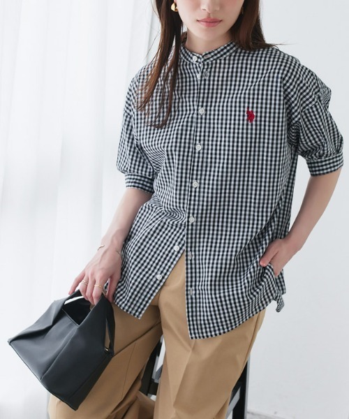 U.S. POLO ASSN.（ユーエスポロアッスン）の「U.S. POLO ASSN. ロング丈ボリュームスリーブブラウス（シャツ/ブラウス・レディース・オフホワイト/ブラック系その他/ブルー系その他/ネイビー系・3L/LL/L/M）」の2枚目の写真