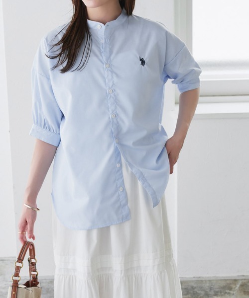 U.S. POLO ASSN.（ユーエスポロアッスン）の「U.S. POLO ASSN. ロング丈ボリュームスリーブブラウス（シャツ/ブラウス・レディース・オフホワイト/ブラック系その他/ブルー系その他/ネイビー系・3L/LL/L/M）」の3枚目の写真